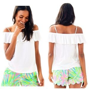 Lily Pulitzer White Tamiami Flounced Top